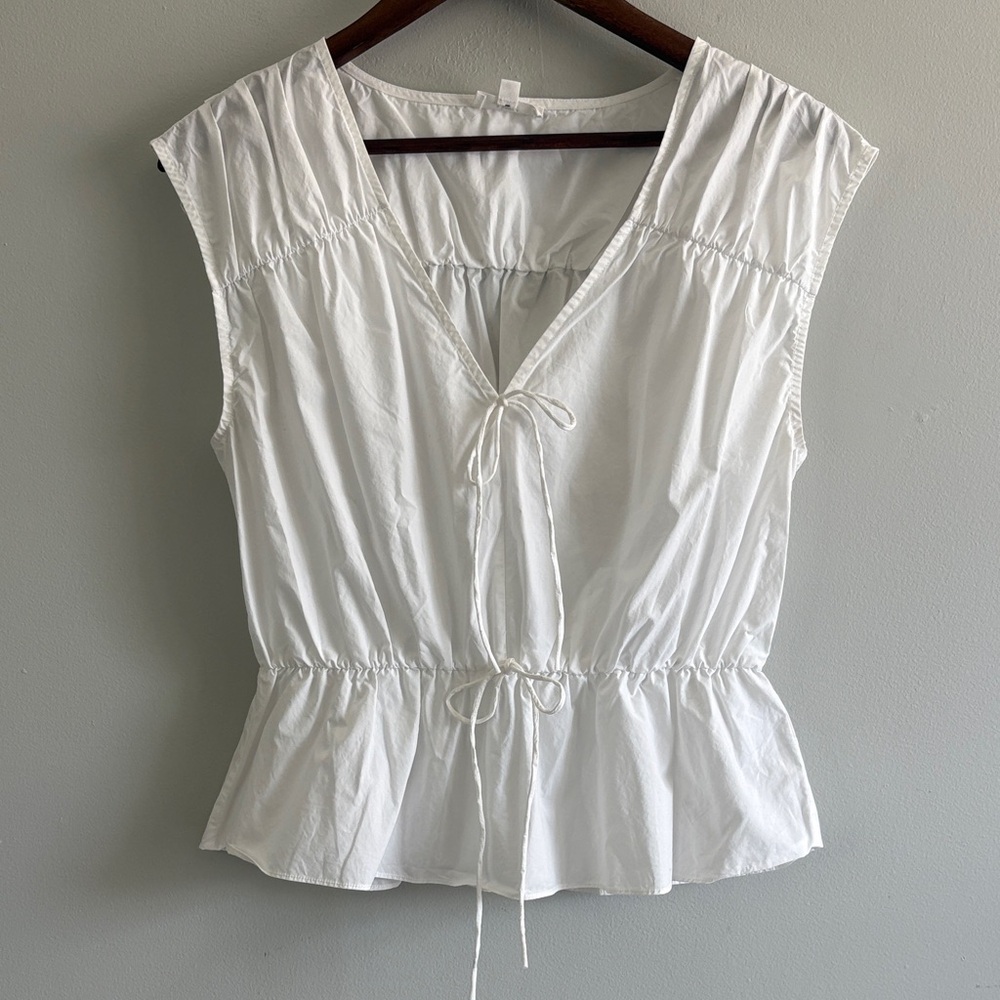 White Tie-Front Peplum Blouse - Women